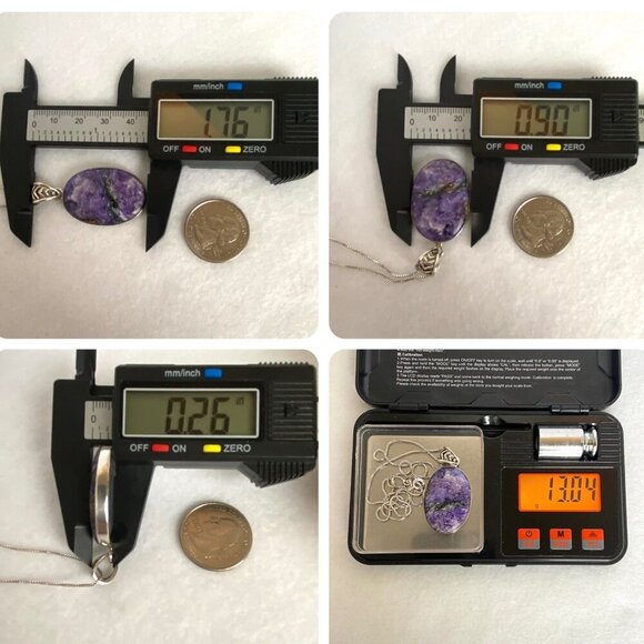 Sterling Silver 925 Oval Bezel Set Purple Charoite Pendant Necklace 22" Chain - Picture 10 of 16